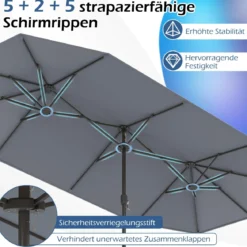 Doppelsonnenschirm mit Ständer Sonnenschirm UPF 50+ Gartenschirm 400 x 200 cm