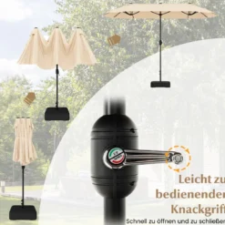 Doppelsonnenschirm mit Ständer Sonnenschirm UPF 50+ Gartenschirm 400 x 200 cm