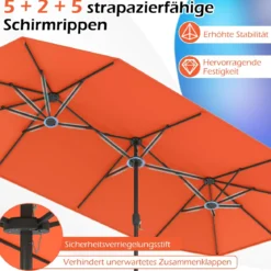 Doppelsonnenschirm mit Ständer Sonnenschirm UPF 50+ Gartenschirm 400 x 200 cm