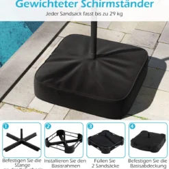 Doppelsonnenschirm mit Ständer Sonnenschirm UPF 50+ Gartenschirm 400 x 200 cm