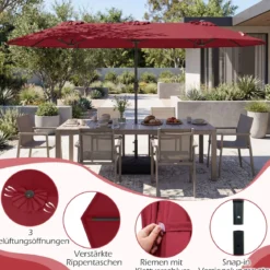 Doppelsonnenschirm mit Ständer Sonnenschirm UPF 50+ Gartenschirm 400 x 200 cm