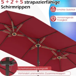 Doppelsonnenschirm mit Ständer Sonnenschirm UPF 50+ Gartenschirm 400 x 200 cm