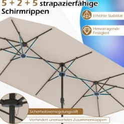 Doppelsonnenschirm mit Ständer Sonnenschirm UPF 50+ Gartenschirm 400 x 200 cm
