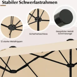 Doppelsonnenschirm mit Ständer Sonnenschirm UPF 50+ Gartenschirm 400 x 200 cm