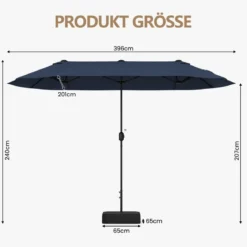 Doppelsonnenschirm mit Ständer Sonnenschirm UPF 50+ Gartenschirm 400 x 200 cm