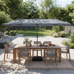 Doppelsonnenschirm mit Ständer Sonnenschirm UPF 50+ Gartenschirm 400 x 200 cm