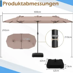 Doppelsonnenschirm mit Ständer Sonnenschirm UPF 50+ Gartenschirm 400 x 200 cm