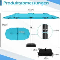 Doppelsonnenschirm mit Ständer Sonnenschirm UPF 50+ Gartenschirm 400 x 200 cm