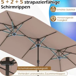 Doppelsonnenschirm mit Ständer Sonnenschirm UPF 50+ Gartenschirm 400 x 200 cm