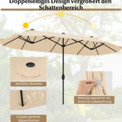 Doppelsonnenschirm mit Ständer Sonnenschirm UPF 50+ Gartenschirm 400 x 200 cm