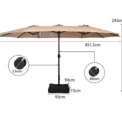 Doppelsonnenschirm mit Ständer & Kurbel & UPF 50+ Gartenschirm 451,5 x 264 cm Braun