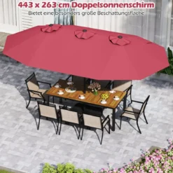 Doppelsonnenschirm mit Ständer & UPF 50+ & Kurbel Sonnenschirm Gartenschirm 443 x 263 cm
