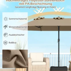 Doppelsonnenschirm mit Ständer & UPF 50+ & Kurbel Sonnenschirm Gartenschirm 443 x 263 cm