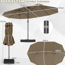 Doppelsonnenschirm mit Ständer & UPF 50+ & Kurbel Sonnenschirm Gartenschirm 443 x 263 cm
