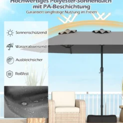 Doppelsonnenschirm mit Ständer & UPF 50+ & Kurbel Sonnenschirm Gartenschirm 443 x 263 cm