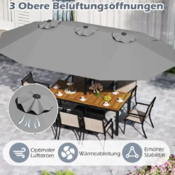 Doppelsonnenschirm mit Ständer & UPF 50+ & Kurbel Sonnenschirm Gartenschirm 443 x 263 cm