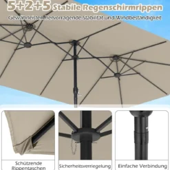 Doppelsonnenschirm mit Ständer & UPF 50+ & Kurbel Sonnenschirm Gartenschirm 443 x 263 cm