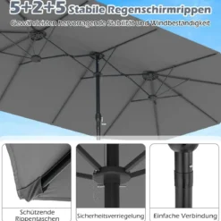 Doppelsonnenschirm mit Ständer & UPF 50+ & Kurbel Sonnenschirm Gartenschirm 443 x 263 cm