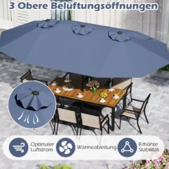 Doppelsonnenschirm mit Ständer & UPF 50+ & Kurbel Sonnenschirm Gartenschirm 443 x 263 cm