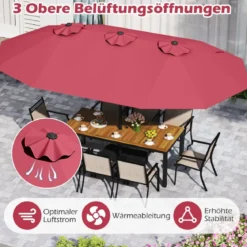 Doppelsonnenschirm mit Ständer & UPF 50+ & Kurbel Sonnenschirm Gartenschirm 443 x 263 cm