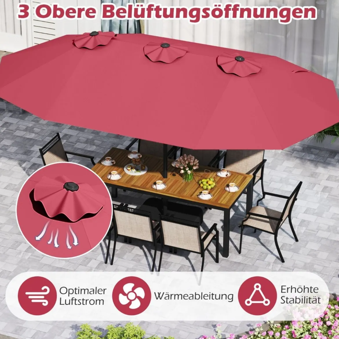 Doppelsonnenschirm mit Ständer & UPF 50+ & Kurbel Sonnenschirm Gartenschirm 443 x 263 cm