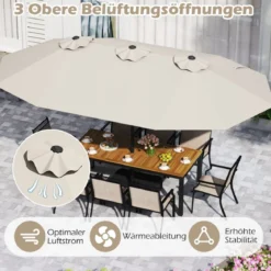 Doppelsonnenschirm mit Ständer & UPF 50+ & Kurbel Sonnenschirm Gartenschirm 443 x 263 cm