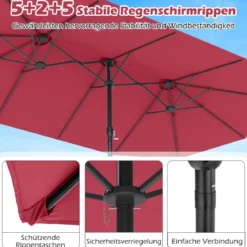 Doppelsonnenschirm mit Ständer & UPF 50+ & Kurbel Sonnenschirm Gartenschirm 443 x 263 cm