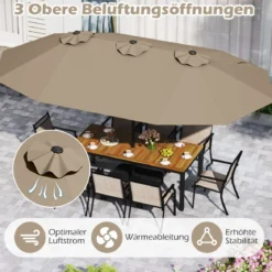Doppelsonnenschirm mit Ständer & UPF 50+ & Kurbel Sonnenschirm Gartenschirm 443 x 263 cm