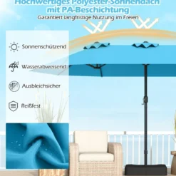 Doppelsonnenschirm mit Ständer & UPF 50+ & Kurbel Sonnenschirm Gartenschirm 443 x 263 cm