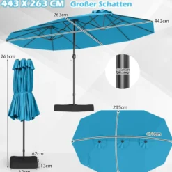 Doppelsonnenschirm mit Ständer & UPF 50+ & Kurbel Sonnenschirm Gartenschirm 443 x 263 cm