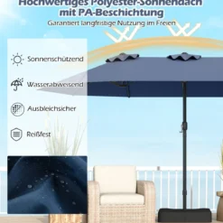 Doppelsonnenschirm mit Ständer & UPF 50+ & Kurbel Sonnenschirm Gartenschirm 443 x 263 cm