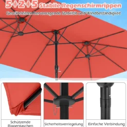 Doppelsonnenschirm mit Ständer & UPF 50+ & Kurbel Sonnenschirm Gartenschirm 443 x 263 cm