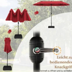 Doppelsonnenschirm mit Ständer & UPF 50+ & Kurbel Sonnenschirm Gartenschirm Marktschirm