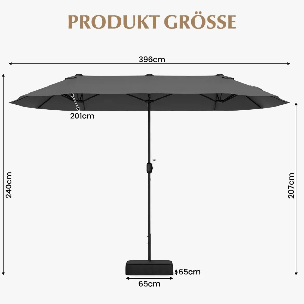 Doppelsonnenschirm mit Ständer & UPF 50+ & Kurbel Sonnenschirm Gartenschirm Marktschirm