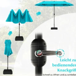 Doppelsonnenschirm mit Ständer & UPF 50+ & Kurbel Sonnenschirm Gartenschirm Marktschirm