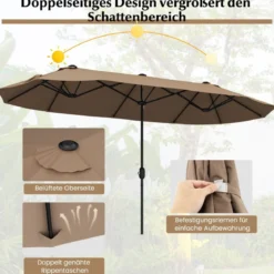 Doppelsonnenschirm mit Ständer & UPF 50+ & Kurbel Sonnenschirm Gartenschirm Marktschirm