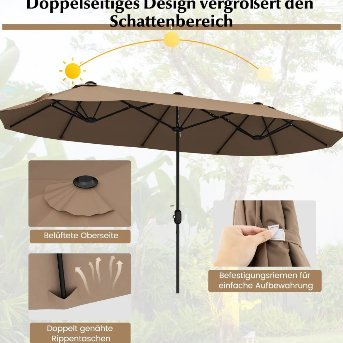 Doppelsonnenschirm mit Ständer & UPF 50+ & Kurbel Sonnenschirm Gartenschirm Marktschirm