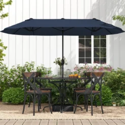 Doppelsonnenschirm mit Ständer & UPF 50+ & Kurbel Sonnenschirm Gartenschirm Marktschirm