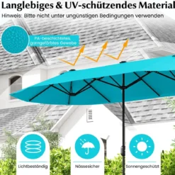Doppelsonnenschirm mit Ständer & UPF 50+ & Kurbel Sonnenschirm Gartenschirm Marktschirm