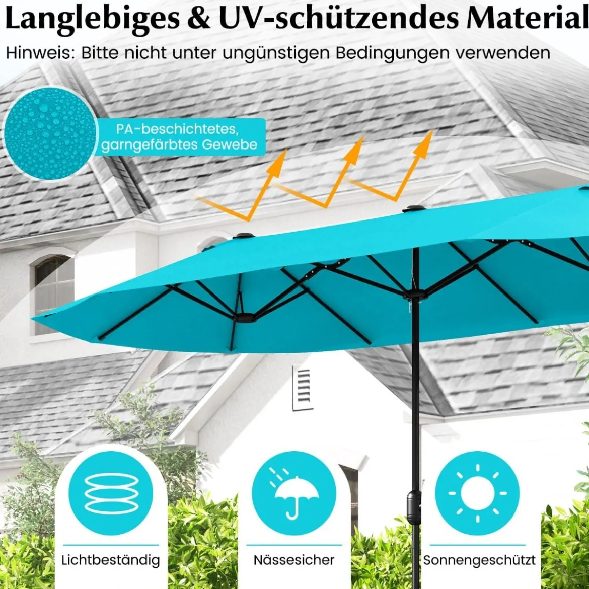 Doppelsonnenschirm mit Ständer & UPF 50+ & Kurbel Sonnenschirm Gartenschirm Marktschirm