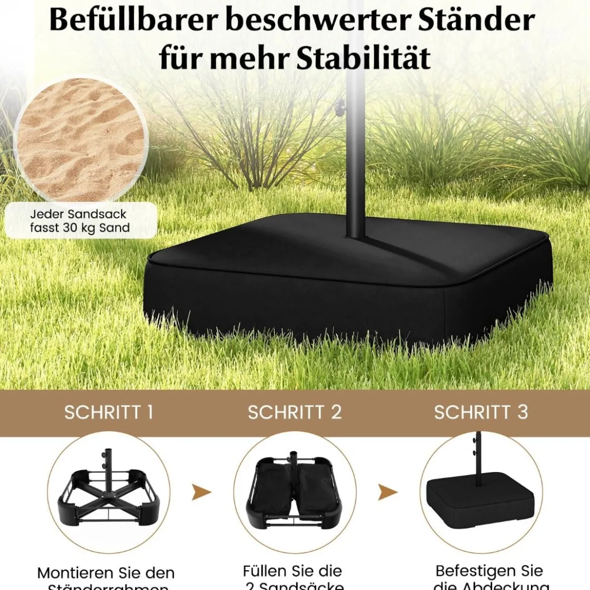 Doppelsonnenschirm mit Ständer & UPF 50+ & Kurbel Sonnenschirm Gartenschirm Marktschirm