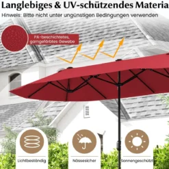 Doppelsonnenschirm mit Ständer & UPF 50+ & Kurbel Sonnenschirm Gartenschirm Marktschirm