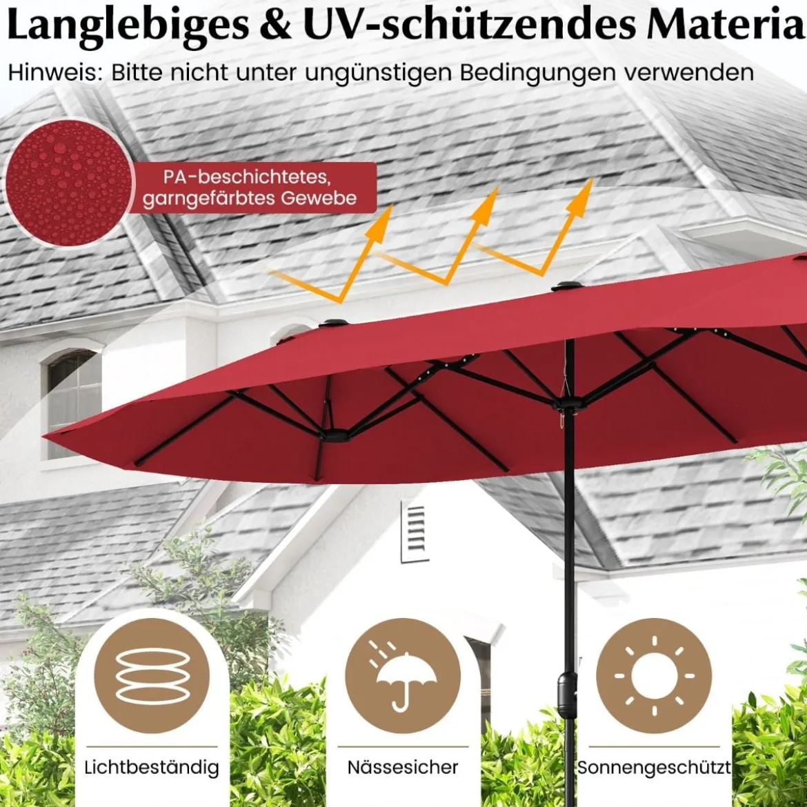 Doppelsonnenschirm mit Ständer & UPF 50+ & Kurbel Sonnenschirm Gartenschirm Marktschirm