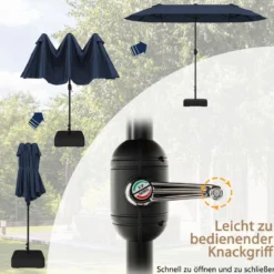 Doppelsonnenschirm mit Ständer & UPF 50+ & Kurbel Sonnenschirm Gartenschirm Marktschirm
