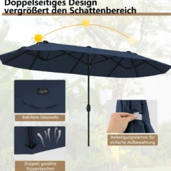Doppelsonnenschirm mit Ständer & UPF 50+ & Kurbel Sonnenschirm Gartenschirm Marktschirm