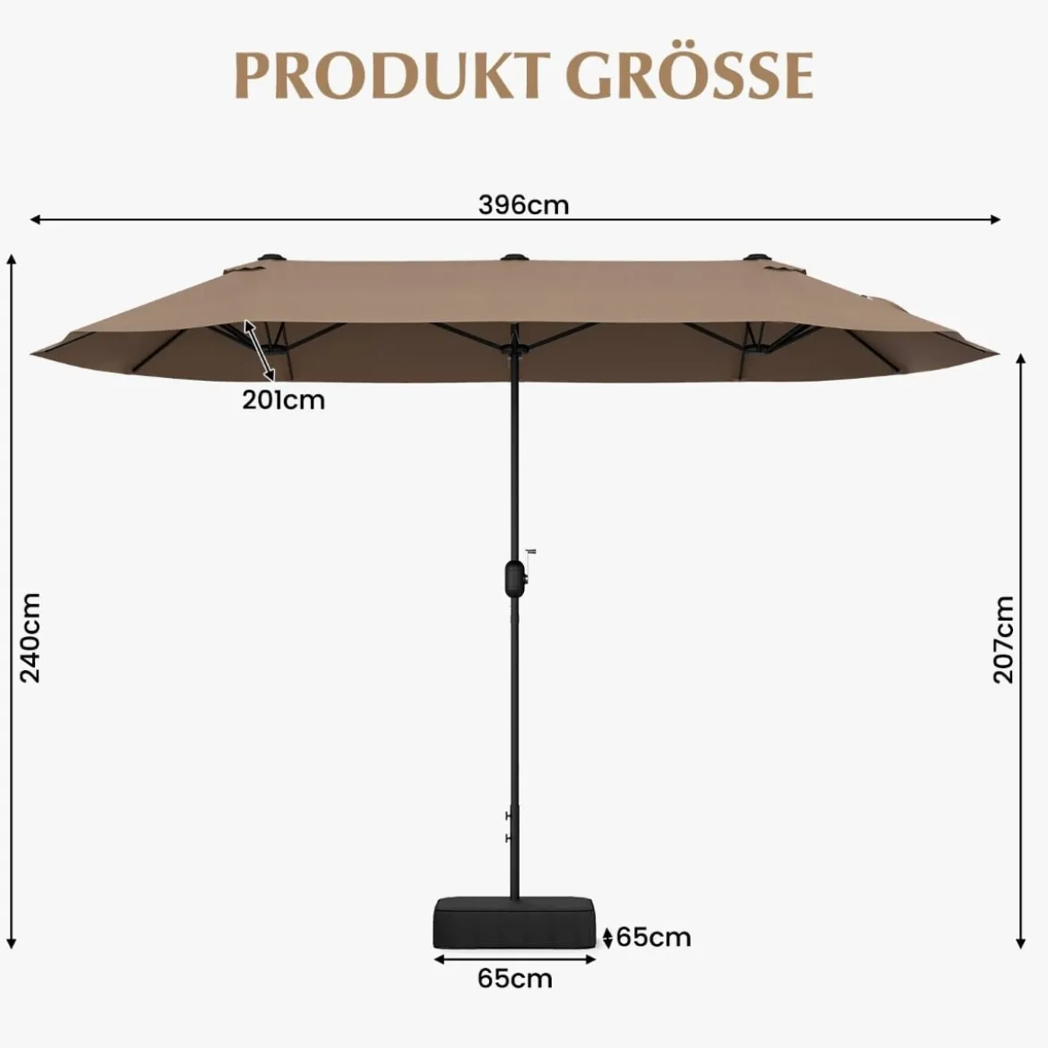 Doppelsonnenschirm mit Ständer & UPF 50+ & Kurbel Sonnenschirm Gartenschirm Marktschirm