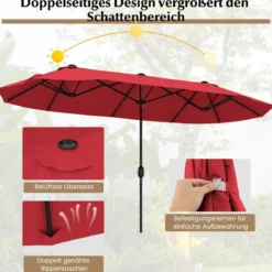 Doppelsonnenschirm mit Ständer & UPF 50+ & Kurbel Sonnenschirm Gartenschirm Marktschirm