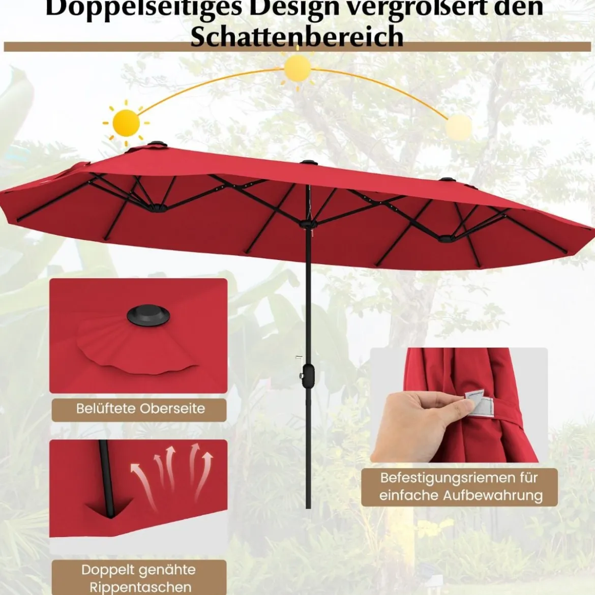 Doppelsonnenschirm mit Ständer & UPF 50+ & Kurbel Sonnenschirm Gartenschirm Marktschirm