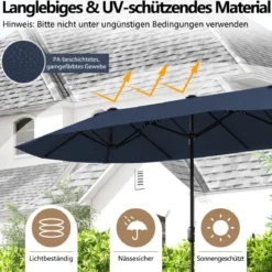 Doppelsonnenschirm mit Ständer & UPF 50+ & Kurbel Sonnenschirm Gartenschirm Marktschirm