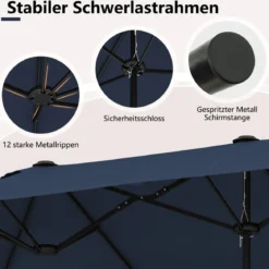 Doppelsonnenschirm mit Ständer & UPF 50+ & Kurbel Sonnenschirm Gartenschirm Marktschirm